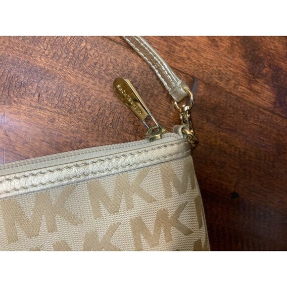 Michael Kors Gold Fabric Signature Monogram Embroidered Wristlet Wallet - Picture 3 of 4